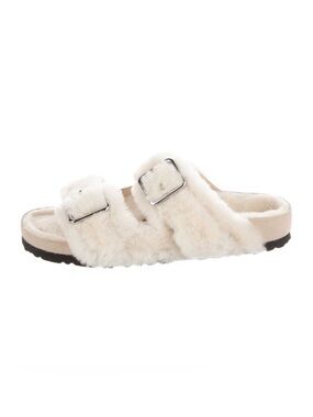 Faux Fur Double-Buckle Slide Sandal - Cream